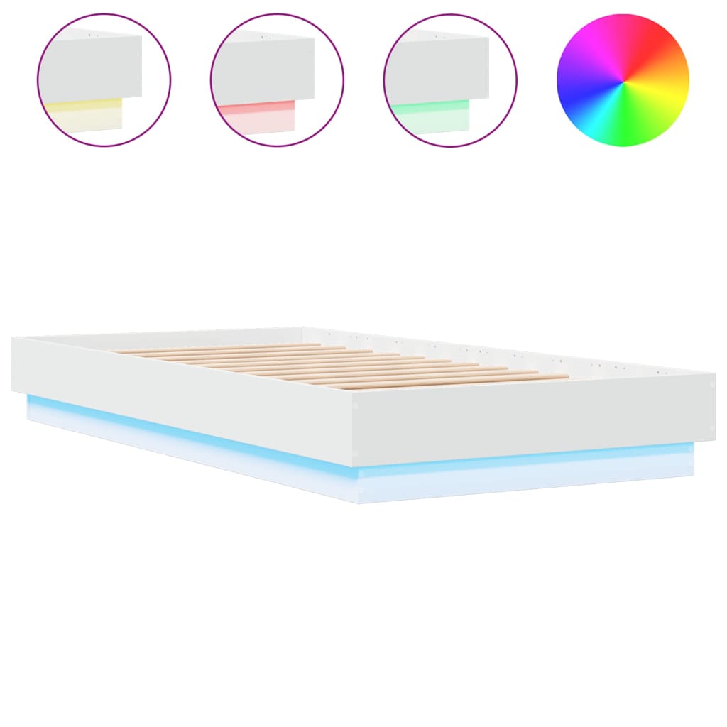 Bed Frame without Mattress with LED Lights White 90x190 cm Single
